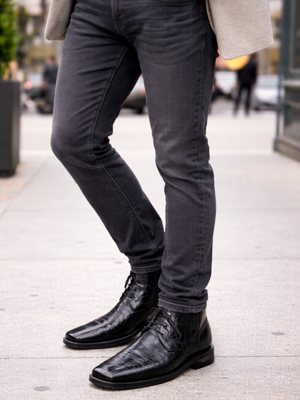 Hudson Croc Embossed Leather Lace Up Chukka Boots